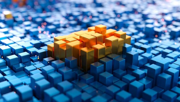 Abstract geometric pattern of blue and gold cubes