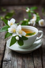 cup of herbal tea with flowers