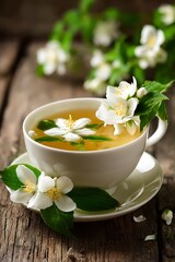 cup of herbal tea with flowers