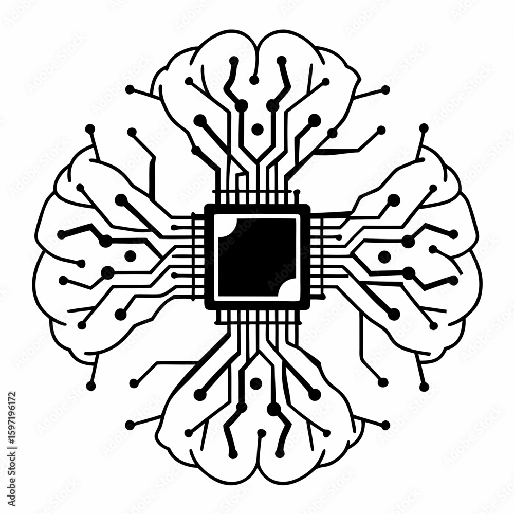 Poster digital brain with central processing unit and circuitry