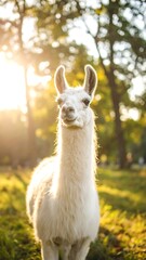 Fototapeta premium White llama in sunlight