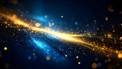 Obraz premium Abstract Blue and Gold Sparkles Flowing Across Dark Background