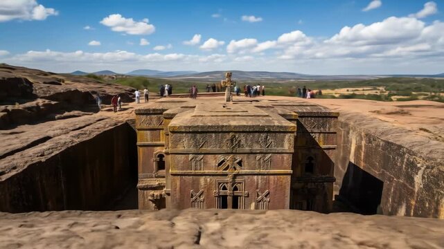 Ancient Rock-Hewn Church in Ethiopia - A stunning view of Bete Giyorgis, a monolithic rock-hewn church in Lalibela, Ethiopia.