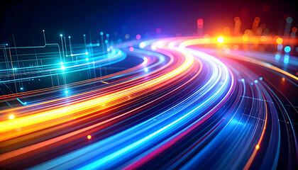 Abstract Digital Flow: Vibrant Light Trails and Data Stream Visualization