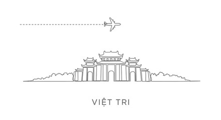 Viet Tri City with Vietnam Plane flying Skyline.