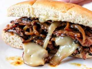 Gooey Cheesesteak Sandwich Close-up