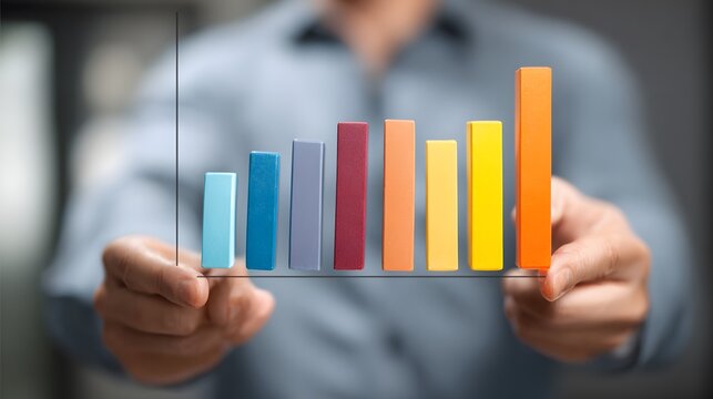 Analyst comparing monthly performance through stacked bar graphs