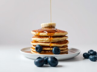 Syrup Pouring on Blueberry Pancakes