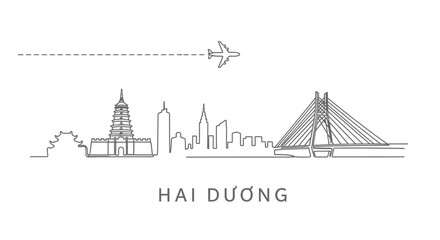 Hai Duong with Vietnam Minimal skyline, and plane fly.