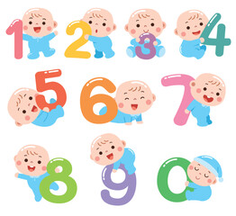 Cute Baby with Numbers 0–9 for Early Learning and Education