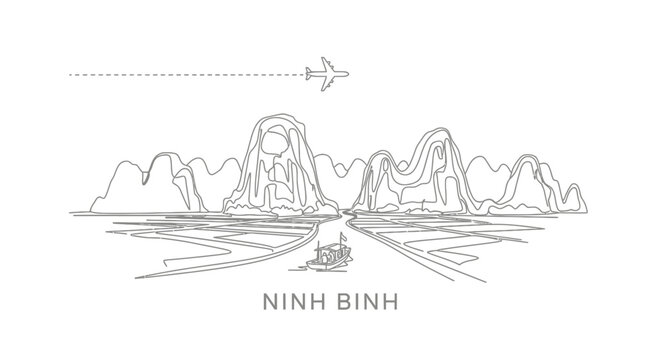 Ninh Binh with Vietnam, Landscape, Travel, and Outline.