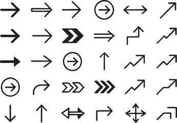 Collection of black arrow icons in various styles direction