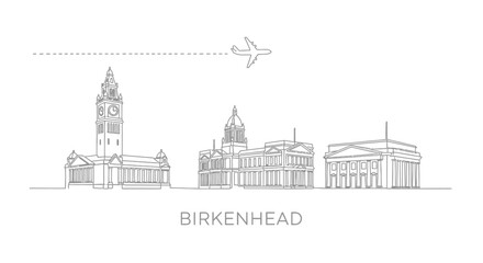 Obraz premium Birkenhead England Skyline minimal white.