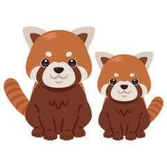 お座りしたレッサーパンダの親子イラスト