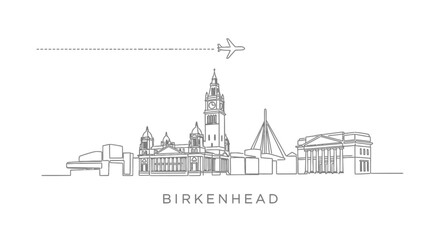 Fototapeta premium Birkenhead Skyline Landmark Line Art Minimal.