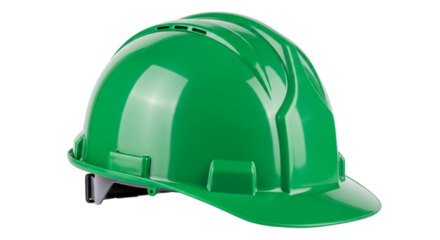 Vibrant green glossy safety helmet with ventilation slots and reinforced ridges. PNG Transparent