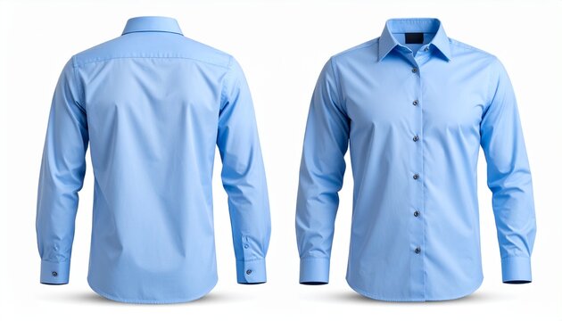 Casual or business button up shirt mockup template, front and back view. blank mock up design, soft blue