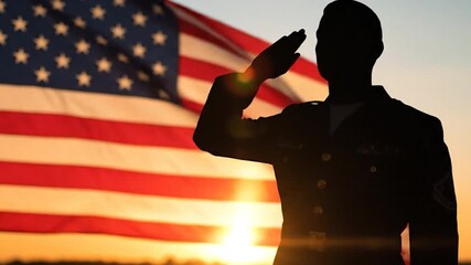 Silhouette Of A Soldier Salutes In Front Of The American Flag Memorial Day
- Powered by Adobe