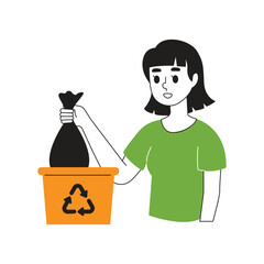 Illustration of a woman throwing out trash. Women illustration design