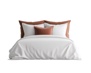 Comfortable bed with pillows and duvet