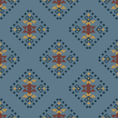 Geometric Diamond Motif in Teal Seamless Textile Print
