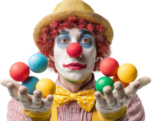 Clown with painted face juggling balls