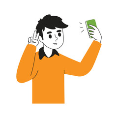 Illustration of a man taking a selfie with a phone. Women illustration design