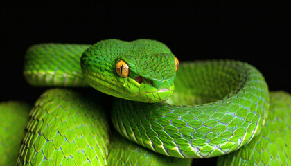 Obraz premium Vibrant Green Snake A Close-Up of Nature's Beauty in High Detail