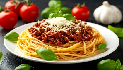 A plate of spaghetti with meat sauce