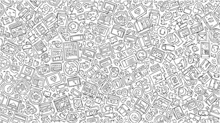 Obraz premium An extremely dense and detailed black and white doodle pattern composed of numerous small repeating geometric shapes and