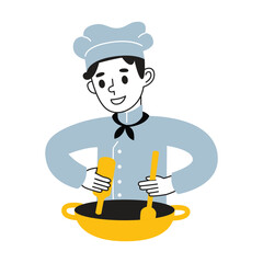 Illustration of a male chef cooking. Chef illustration