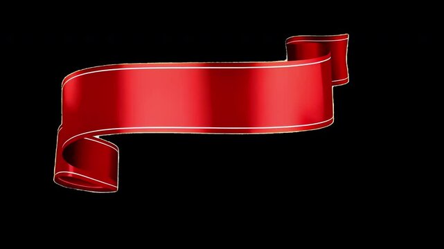 Elegant red ribbon banner animation isolated asset, transparent 4K video, alpha channel, ProRes 4444
