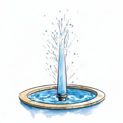 Artistic Fountain Illustration Water Jetting Upward from Circular Pool