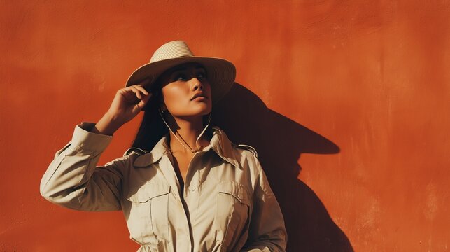 Fototapeta woman wearing safari jacket