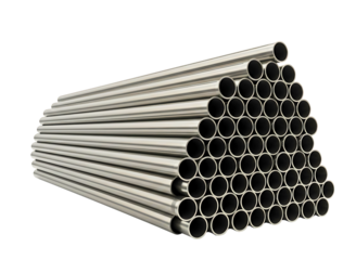 Stack of metal pipes isolated on transparent background