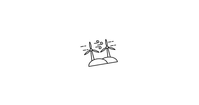 Animated icon of a windmill, symbolizing renewable energy, wind power, and sustainable electricity generation. Perfect for eco-friendly projects, green energy campaigns, environmental presentations, a