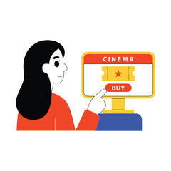 Simple illustration of a woman buying a movie ticket