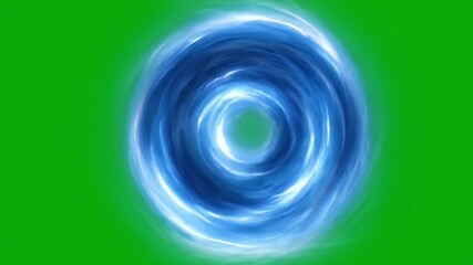 Abstract swirling blue energy vortex against green screen background, perfect for digital compositing and visual effects projects.