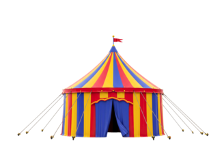 Classic red and yellow striped circus tent isolated on transparent background