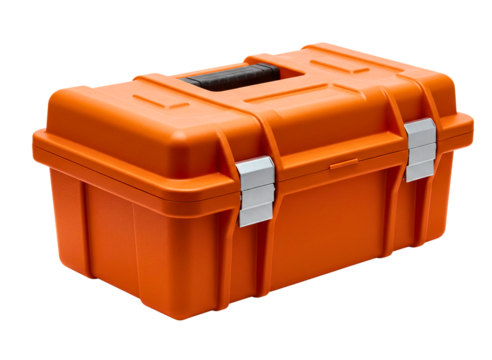 plastic toolbox with multiple compartments isolated on transparent background
