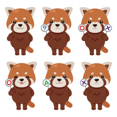 ○×△の札を持ったレッサーパンダのキャラクターイラストセット