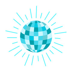 blue disco ball with dynamic light rays, for festive design.