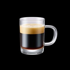 Freshly Brewed Espresso in Clear Glass with Creamy Foam Top on Black Background