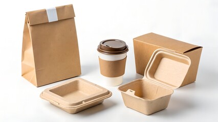 Eco friendly food packaging on a white background for sustainability concept