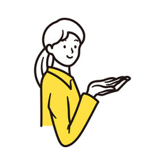 笑顔で案内をしているビジネスウーマンのシンプルな上半身のイラスト素材