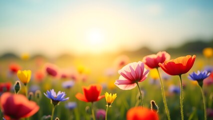 Obraz premium vibrant wildflower meadow in full summer bloom, captured at golden hour