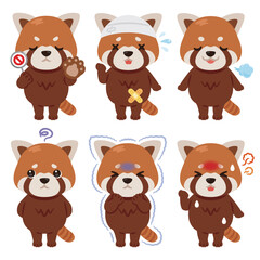 様々な状態のレッサーパンダのキャラクターイラストセット