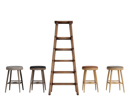 Stools and wooden ladder composition