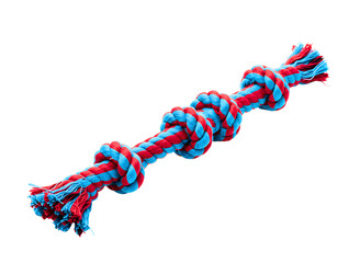 Colorful knotted rope dog toy isolated on transparent background