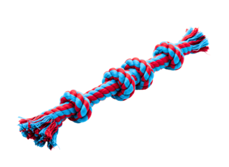 Colorful knotted rope dog toy isolated on transparent background